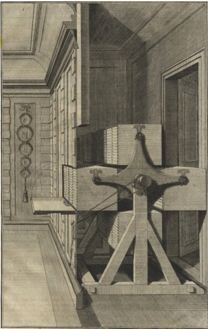 Johann Jacob Schübler: Entwurf zu einem Medaillenschrank, 1730. Aus: ders: Nützliche Vorstellung, wie man […] Bequeme Repositoria, compendiose Contoirs und neu-faconirte Medaillen-Schräncke in den Studier- und Kauffmanns-Stuben: auch Raritäten- und Naturalien-Kammern ordiniren kann, Nürnberg 1730 (Tafel 13), SLUB Dresden, Archit.290, https://digital.slub-dresden.de/werkansicht/dlf/58482/69.